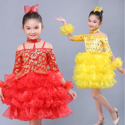 Girls kids chinese dresses china style kindergarten chorus singers carnival party stage performance dress costumes